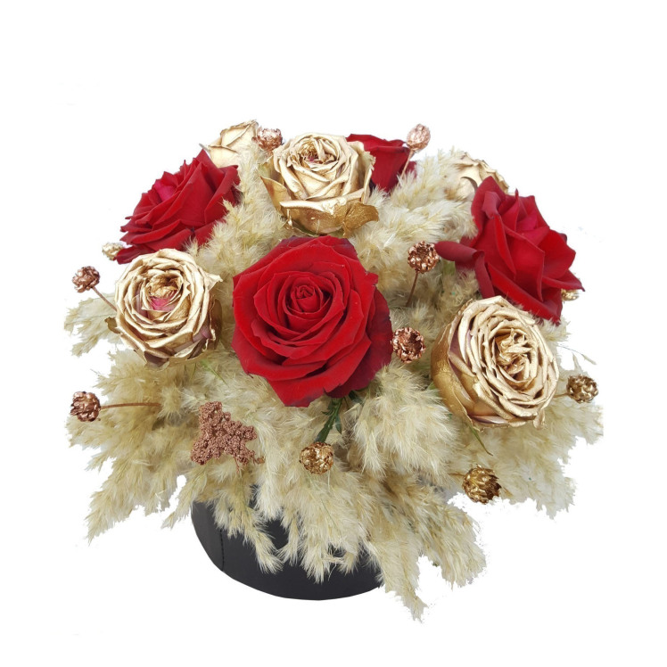 سبد گل رز طلایی گندم